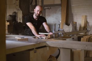 cut baseboard with miter saw